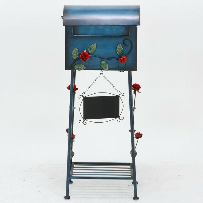 ポスト 薔薇デザイン アンティーク風 メールボックス ローズ 横型 ブルー 2色展開 ガーデンポスト メールボックス ローズ 横型 ブルー 【公式通販】