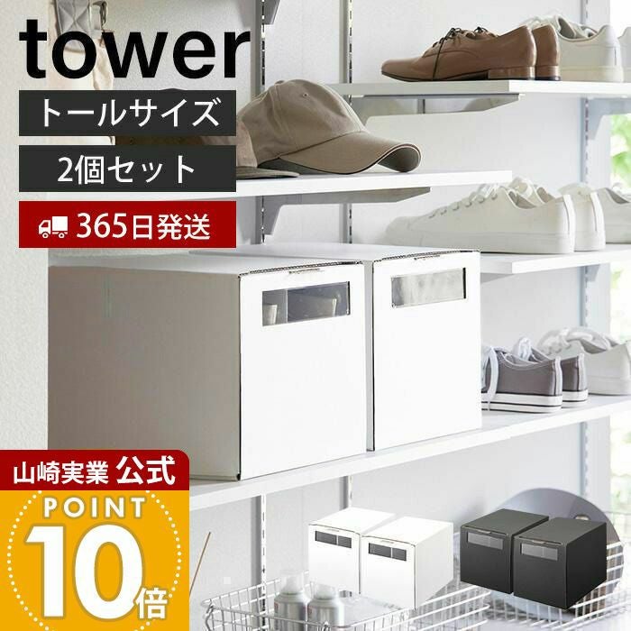山崎実業 公式 窓付きシューズボックス タワー 2個組 トール