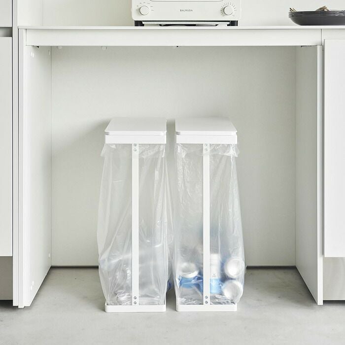 山崎実業 公式 スリム蓋付き分別ゴミ袋ホルダー タワー 45L 横開き 2個