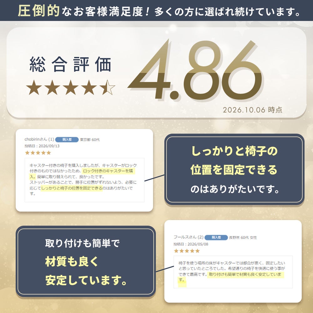 デスクチェア専用 固定脚 ストッパー付きキャスター 5点セット