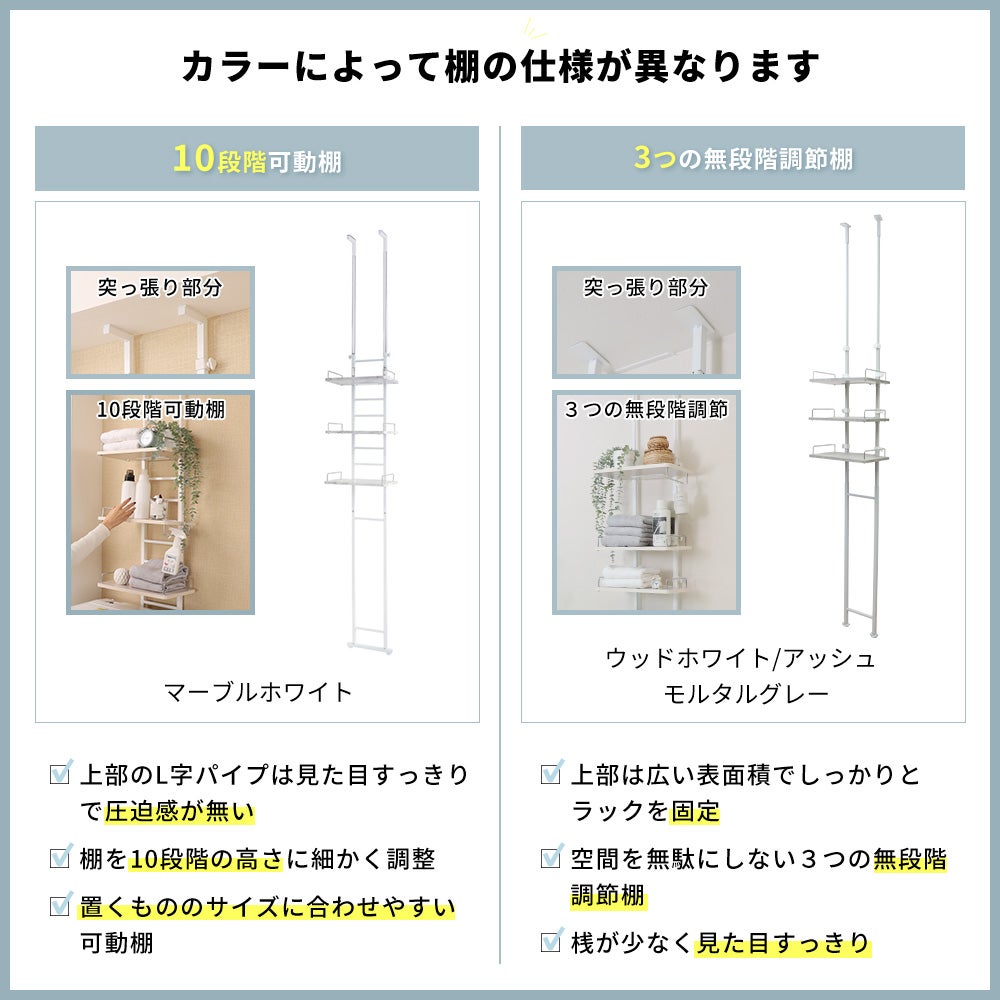 突っ張り ランドリーラック Echo(エコー) スリムタイプ 40cm幅 3段
