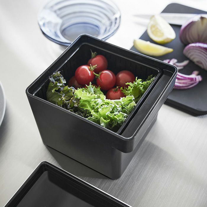 山崎実業 公式 電子レンジ・食洗機対応ザル付き保存容器 タワー