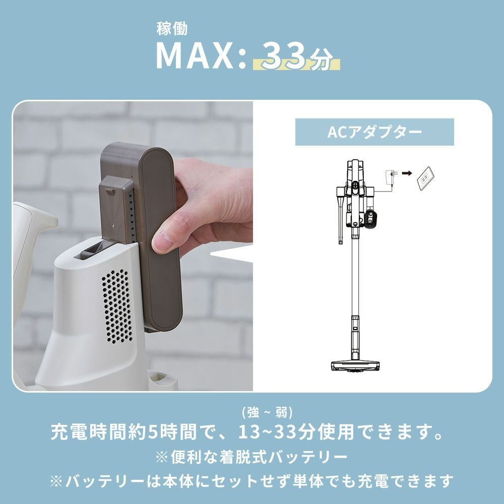 自立式コードレススティッククリーナー 2種のアタッチメント付