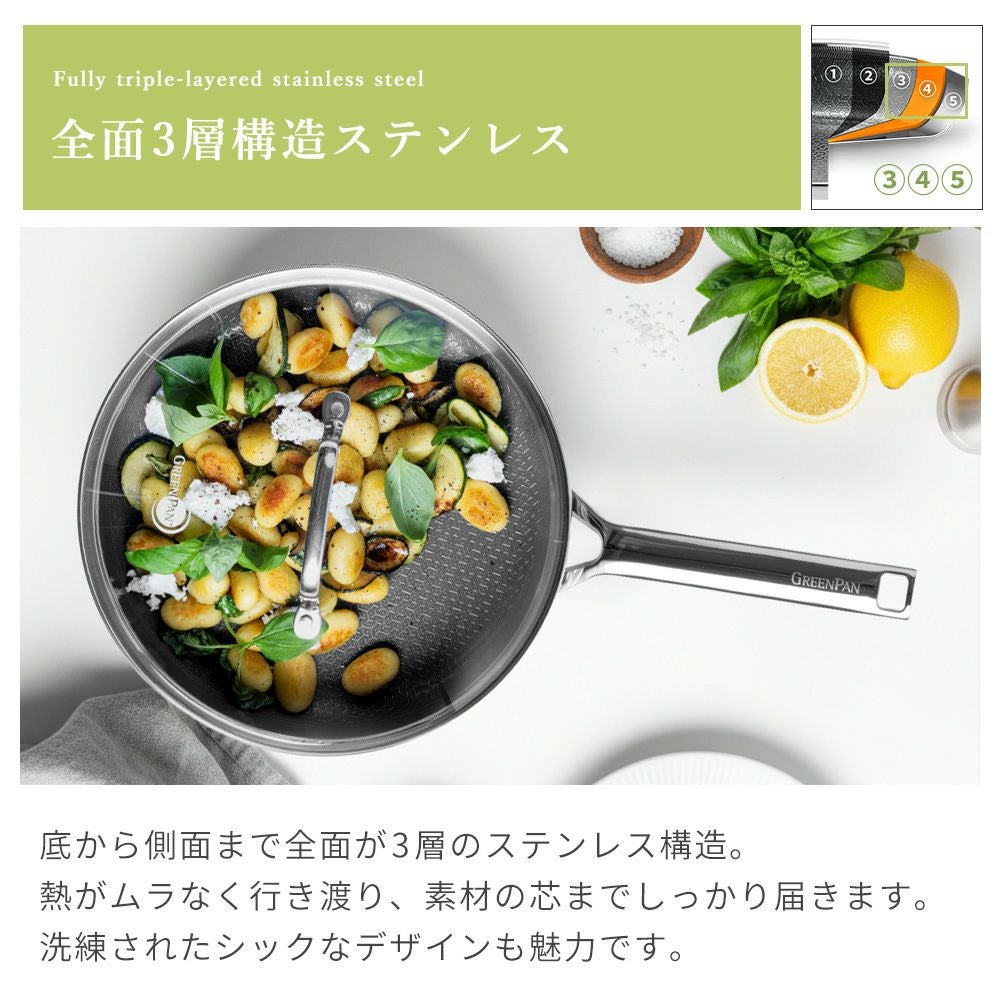 フライパン グリーンパン エーペックス 深型フライパン 24cm ガラス蓋付き