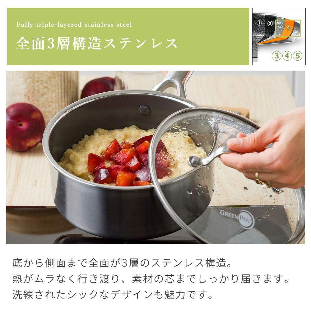 グリーンパン エーペックス ソースパン 18cm ガラス蓋付き | ヤマソロ公式