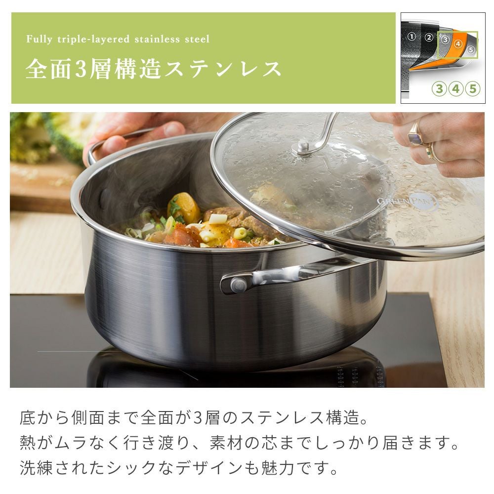 グリーンパン エーペックス キャセロール 20cm ガラス蓋付き