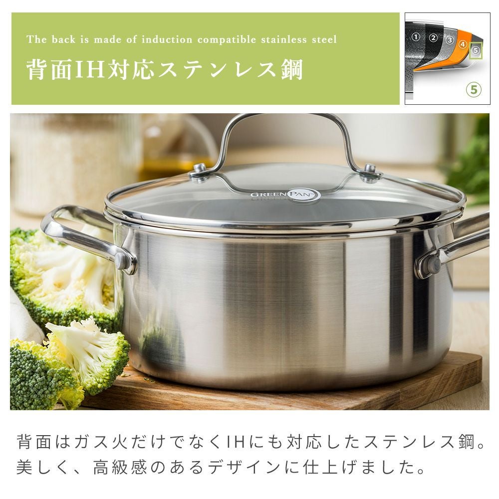 グリーンパン エーペックス キャセロール 20cm ガラス蓋付き