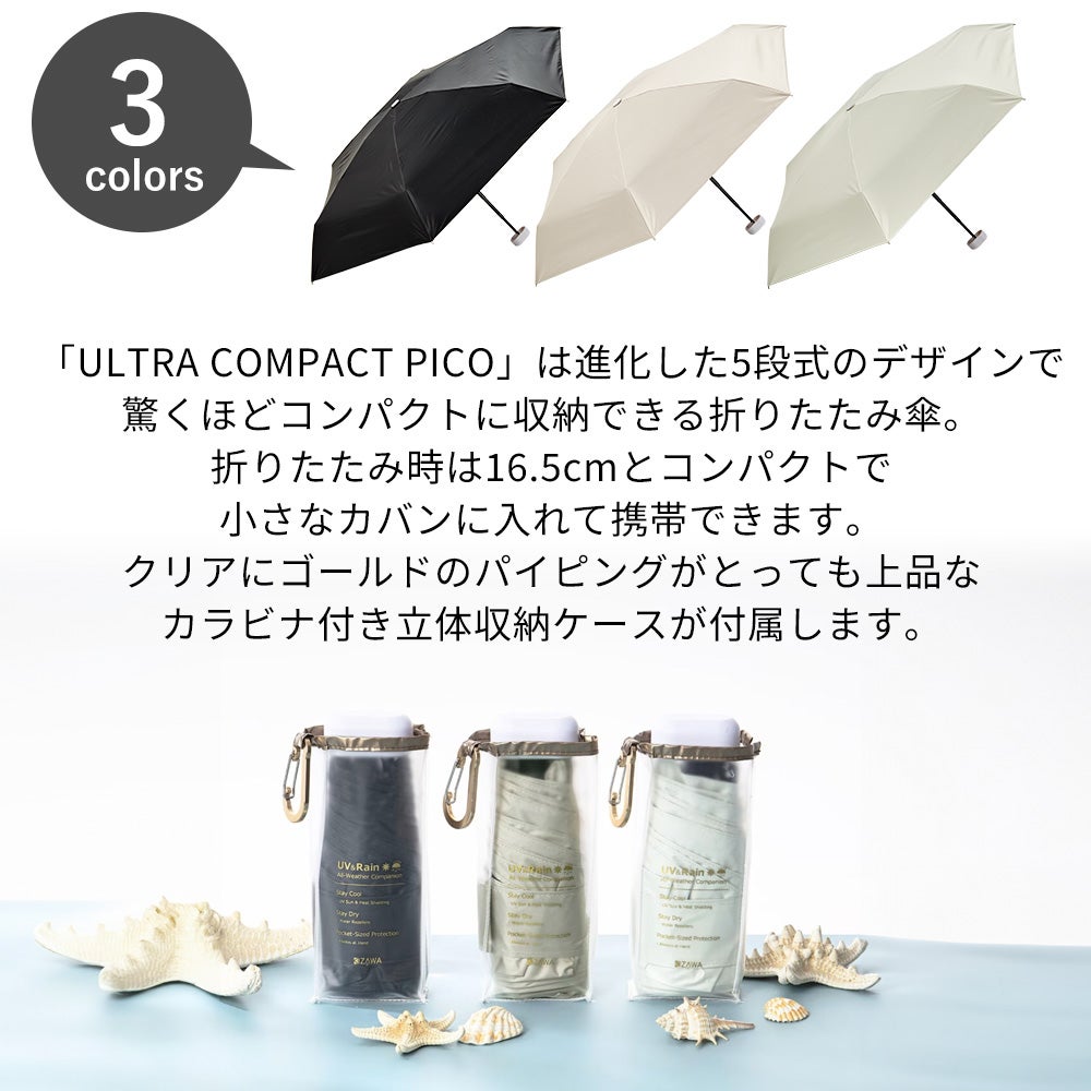 超コンパクト5段式 47cm 日傘 折りたたみ 晴雨兼用 pico classic