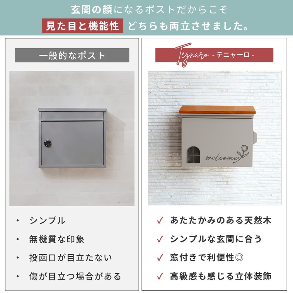 10%クーポン6/30まで]壁掛けポスト Tegnaro テニャーロ+2本脚スタンド